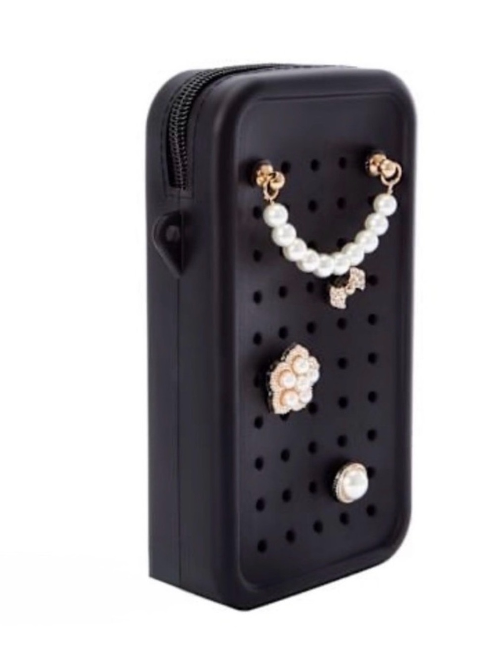 Boujee silicone Black Crossbody Phone Case with Faux Pearl Accents new